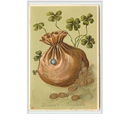 n°2533 - Carte  Gaufrée - Prosit Neujahr - Sac de pièces de monnaie
