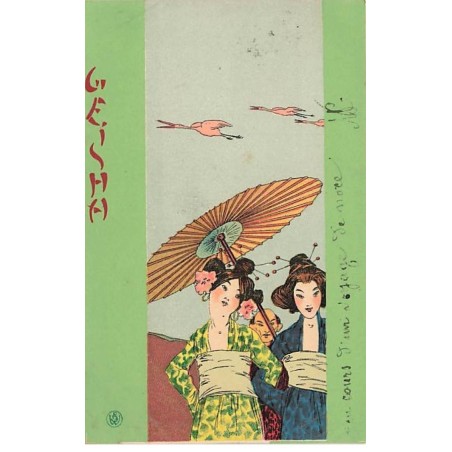 n°25355 - Illustrateur - Raphael Kirchner - Geisha - Jeunes femmes se protégeant sous une ombrelle