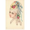 n°25357 - Illustrateur - H.Petersen - Portrait d'une jeune femme avec un chapeau tenu par un ruban bleu
