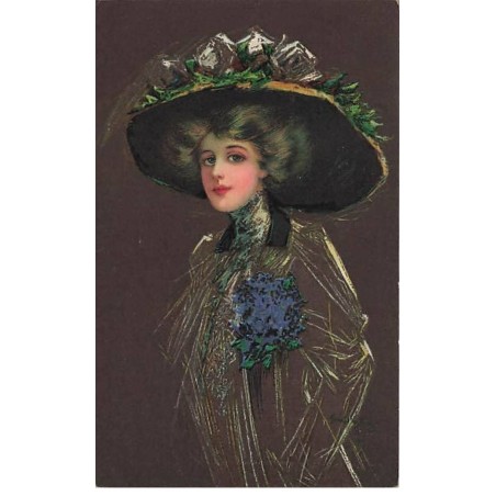 n°25359 - Fantaisie - Jeune femme portant un grand chapeau