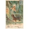n°25371 - Carte Gaufrée - Bonne et Heureuse Année - Un ange gardien et des biches à une fenêtre
