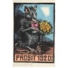 n°25373 - Nouvel An - Prosit 1920 - Rat buvant un verre de vin, tenant un bouquet