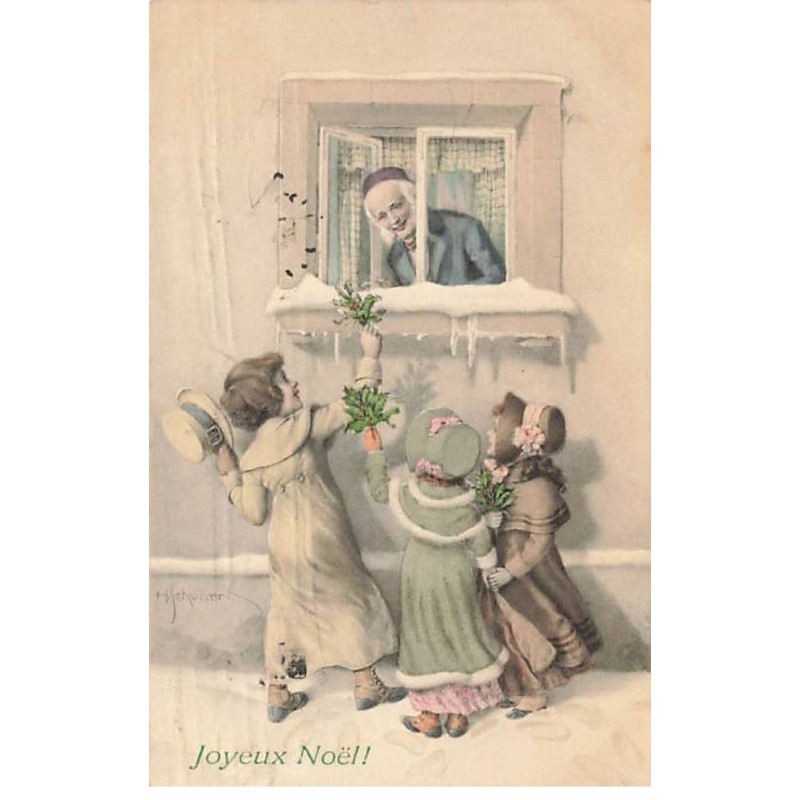 n°25379 - MM Vienne n°473 - Joyeux Noël - Enfants à une fenêtre offrant du houx à un homme