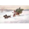 n°25384 - Noël - Fröhes Weihnachfsfest - Enfant sur un traîneau tiré par des teckels - dackel