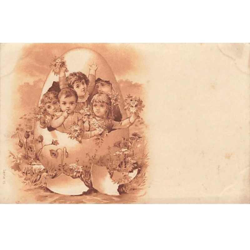 n°25393 - Pâques - Carte Gaufrée - Enfants sortant d'un oeuf