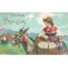 n°25394 - Carte Gaufrée - Buona Pasqua - Femme portant un panier rempli d'oeufs, sur le dos d'un âne