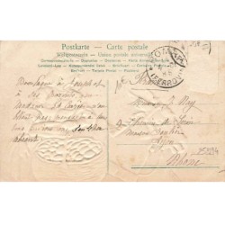 n°25394 - Carte Gaufrée - Buona Pasqua - Femme portant un panier rempli d'oeufs, sur le dos d'un âne