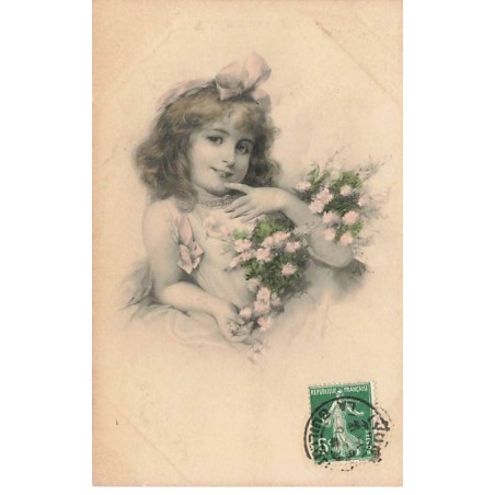 n°25398 - MM Vienne n°175 - Fantaisie - Fillette avec des fleurs dans les bras