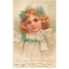 n°25399 - Fantaisie - Portrait de Fillette portant une robe et un bonnet décoré de myosotis