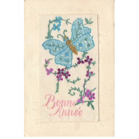 n°25401 - Carte Brodée - Fantaisie - Bonne Année - Papillon et liseron