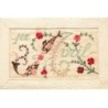 n°25402 - Carte Brodée - Fantaisie - 1er Avril - Poissons, et liseron