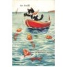 n°25411 - 1er Avril - Gentils petits poissons, portez ma plus tendre affection - Chat nourrissant des poissons
