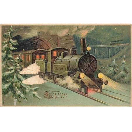 n°25423 - Carte Gaufrée - Bonne Année - Train (état)