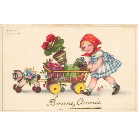 n°25425 - Bonne Année - Hannes Petersen - Fillette avec sa cariole