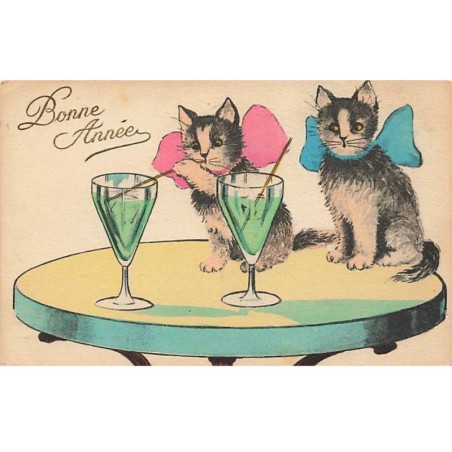 n°25427 - Bonne Année - Chat sirotant une Boisson