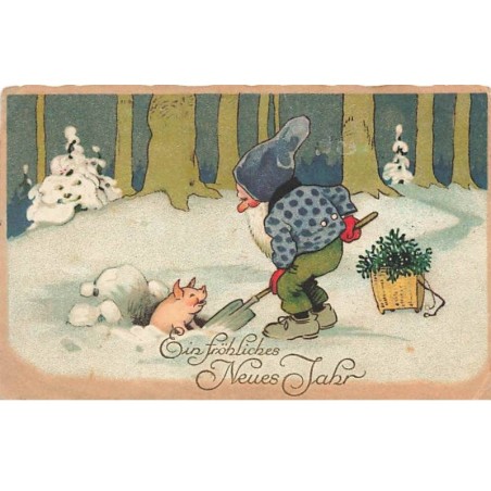 n°25433  - Nouvel An - Baumgarten - Ein Fröhliches Neues Jahr - Lutin creusant un trou pour un cochon