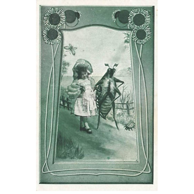 n°25436  - Fantaisie - Fillette et Hanneton humanisé - Coccinelle