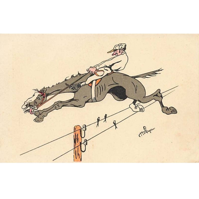 n°25445 - Illustrateur - HV Gergerus - Cheval sautant une Ligne Electrique avec son Cavalier