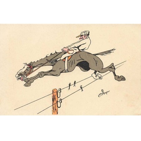 n°25445 - Illustrateur - HV Gergerus - Cheval sautant une Ligne Electrique avec son Cavalier