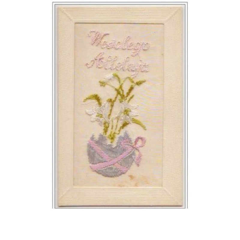 n°2552 - Carte Brodée - Wesolego Aloleluja - Oeuf de Pâques et Fleur