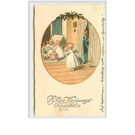 n°2565 - MM Vienne n°1206 - Pauli Ebner - Angelots et femme regardant derrière un rideau