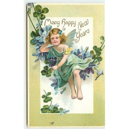 n°2587 - Many Happy New Years - Angelot assis sur des trèfles