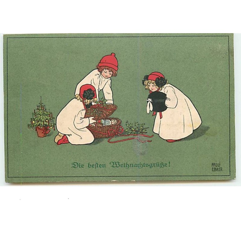 n°11959 - MM Vienne n°469 - Pauli Ebner  Die beften Weihnarhtsgrüss - Enfants ouvrant un panier