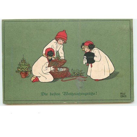 n°11959 - MM Vienne n°469 - Pauli Ebner  Die beften Weihnarhtsgrüss - Enfants ouvrant un panier
