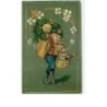 n°2659 - Bonne et Heureuse Année - Garçon avec des sacs de pièces et une hotte de trèfles à 4 feuilles