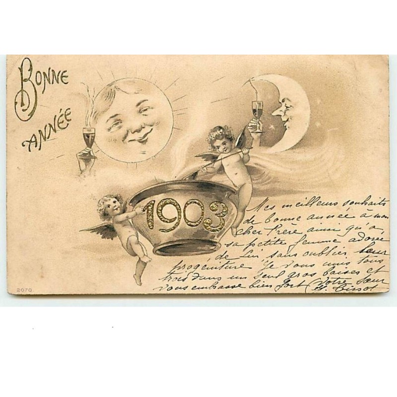 n°2662 - Bonne Année 1903 - Angelots - Lune et Soleil