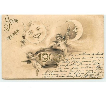 n°2662 - Bonne Année 1903 - Angelots - Lune et Soleil