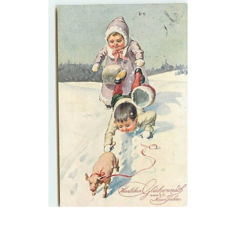 n°2663 - Herzlichen Glückurinsch zum Neuen Jahre - Enfants et cochon