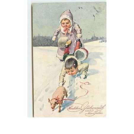 n°2663 - Herzlichen Glückurinsch zum Neuen Jahre - Enfants et cochon