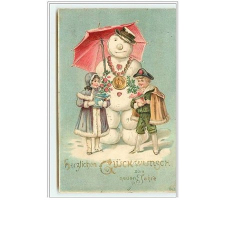 n°2665 - Carte Gaufrée - Herzlichen Glückwunsch zum Neuen Jahre - Bonhomme de neige et enfants