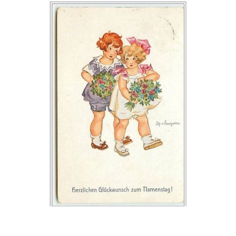 n°2680 - Tilly von Baumgarten - Herzlichen Glückwusch zum Namenstag - Fillettes avec des fleurs