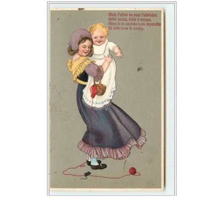 n°2681 - Carte Gaufrée - Femme avec son bébé - Souris - style Flatscher