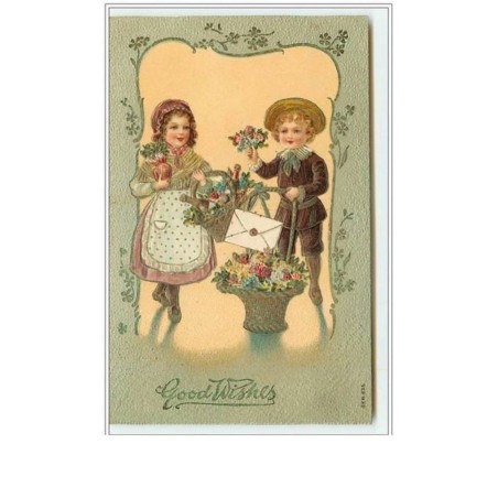 n°2682 - Carte Gaufrée - Good Wishes - Enfants avec des corbeilles de fleurs