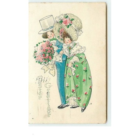 n°271 - Carte Gaufrée - Easter Greeting - Couple avec Chapeaux