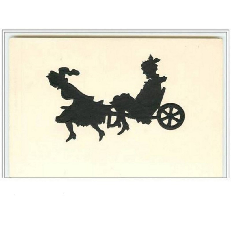n°2712 - Silhouette d'une femme en tirant une autre dans une brouette
