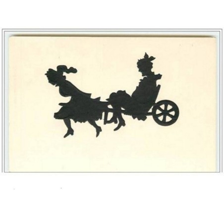 n°2712 - Silhouette d'une femme en tirant une autre dans une brouette