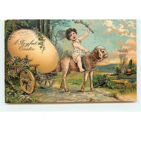 n°272 - Carte Gaufrée - A Joyful Easter - Enfant sur un agneau