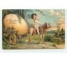 n°272 - Carte Gaufrée - A Joyful Easter - Enfant sur un agneau