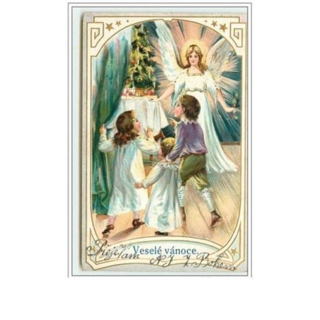 n°2746 - Carte Gaufrée - Veselé vanoce - Ange et enfants au pied du sapin