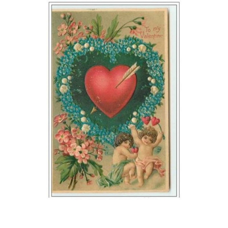 n°2780 - Carte Gaufrée - To my Valentine - Angelots et coeur