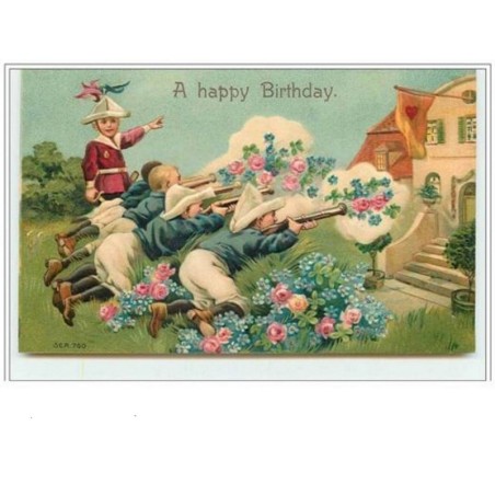 n°2799 - Carte Gaufrée - A Happy Birthday - Enfants tirant des fleurs