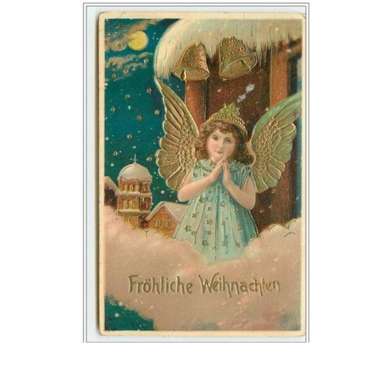 n°2825 - Carte Gaufrée - Fröhliche Weihnachten - Ange priant - cloches