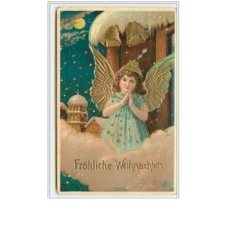 n°2825 - Carte Gaufrée - Fröhliche Weihnachten - Ange priant - cloches