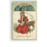 n°2848 - Carte Gaufrée - Glückliches Neujahr - Fillette habillée en rouge avec une biche