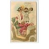 n°2873 - Carte Gaufrée - Viel Glück im neuen Jahr - Angelot et femme dans une voiture