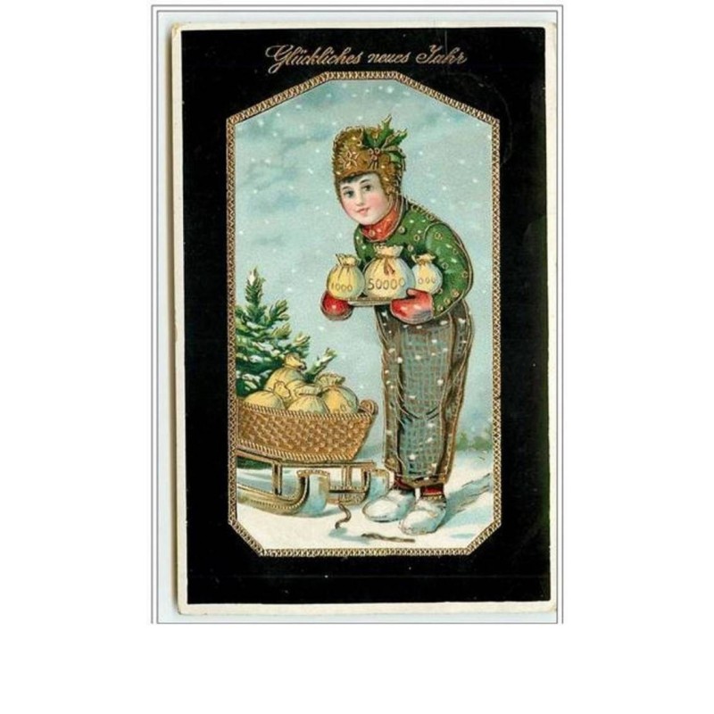 n°2878 - Glückliches neues Jahr - Enfant avec des sacs de pièces